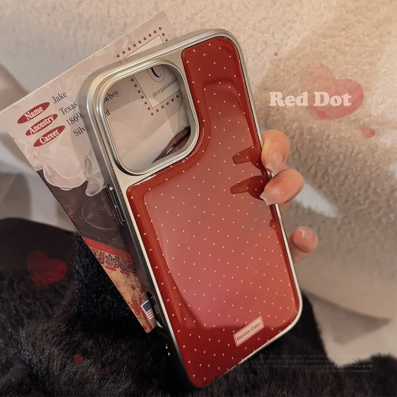 Custodia per telefono con colla a goccia galvanica a punti a schermo intero rosso retrò per iPhone 17 Air 16 15 14 13 12 11 Pro Max Plus Y2K Cover Ins