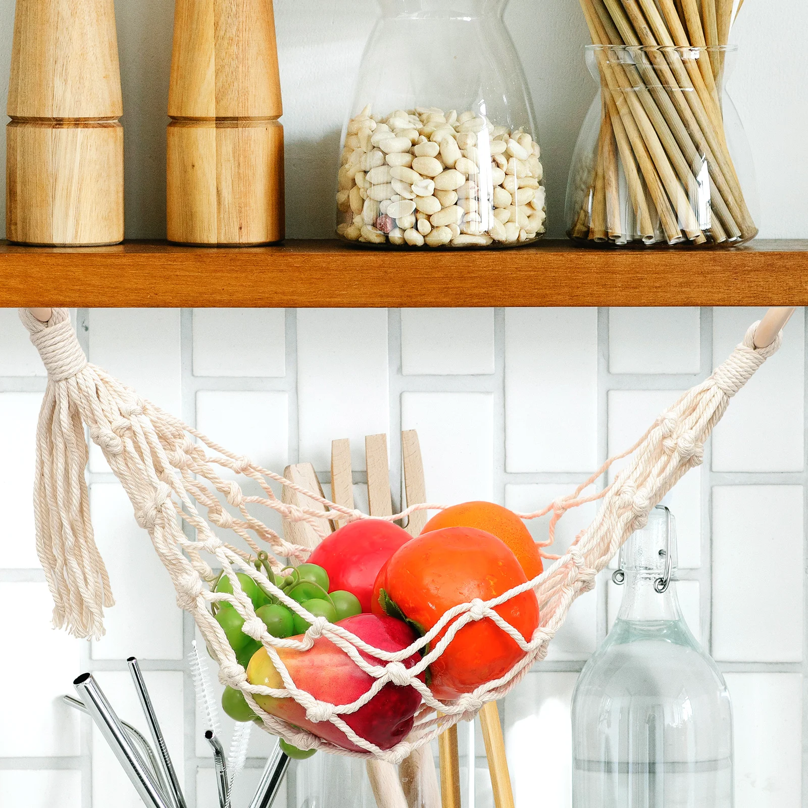 

Cotton Vegetable Hammock for Kitchen Storage Handmade Hanging Basket Fruit Net Long Lasting Beautiful Colors Home Decor