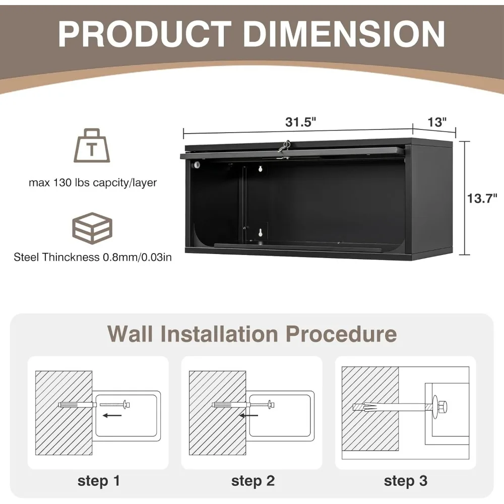 Lockable Flip-Up Door Metal Garage Wall Cabinet - 13.7 Tall Storage Cabinet for Secure Tool Organization