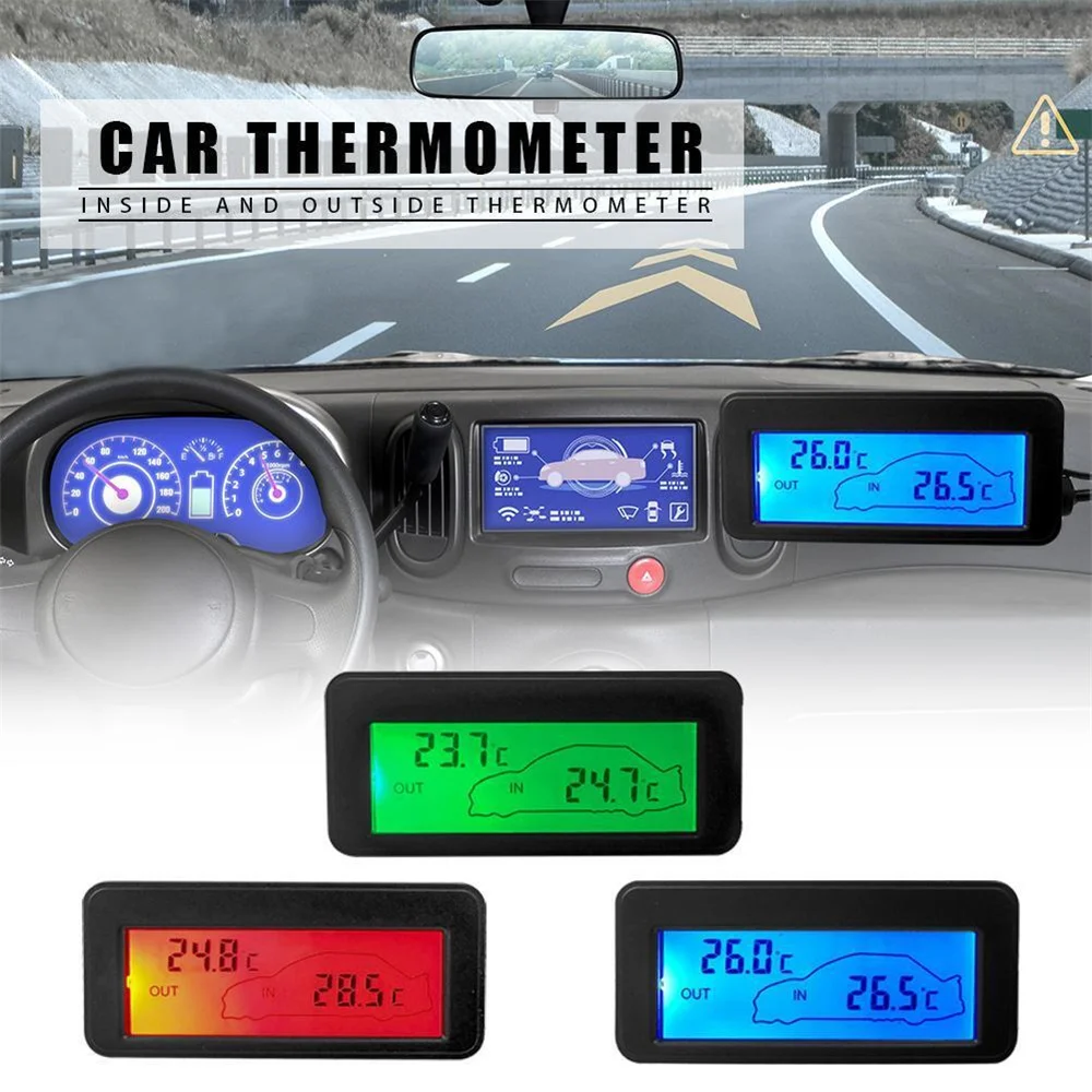 Termómetro Digital para coche, Mini LCD, impermeable, interior y exterior, Sensor de temperatura conveniente con Cable encendedor de cigarros de 1,5