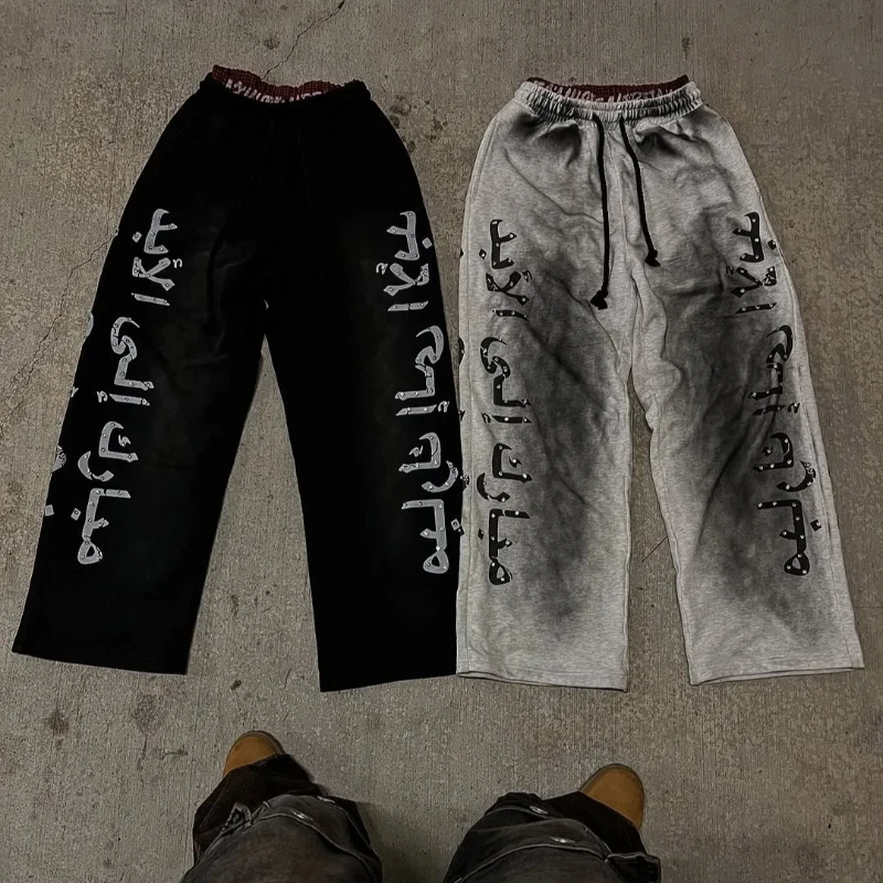 Retro style European and American cross-border new straight leg pants niche trendy brand letter printed street fashion unisex