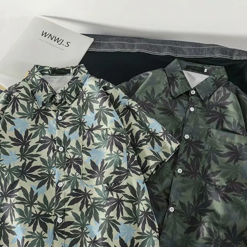 

Summer Men's ort Sve irt Hong Kong Sle Floral Casual Hawaiian Le Pattern Haome Summer irt Loose Fit Youthful