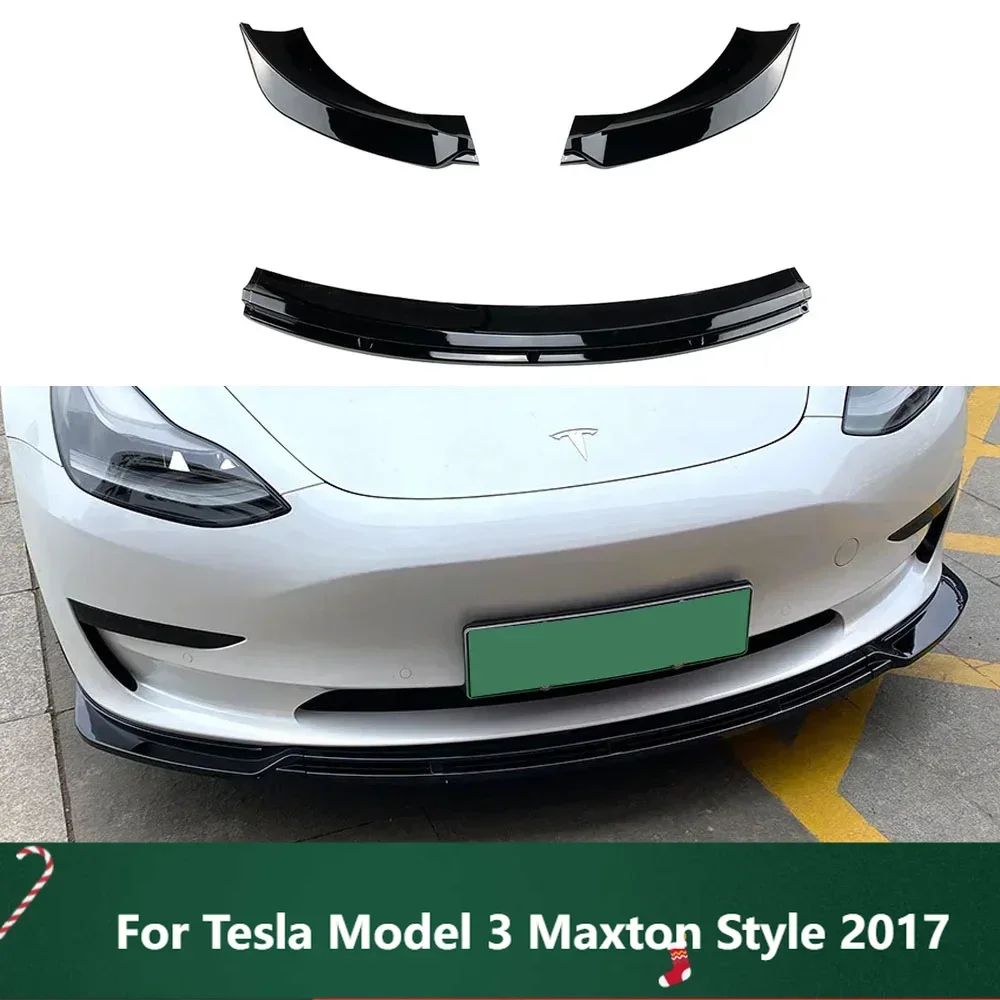 

New！For Tesla Model 3 Maxton Style 2017 Front Bumper Lip Cover Splitter Canards Gloss Black Body Kit Spoiler Deflector