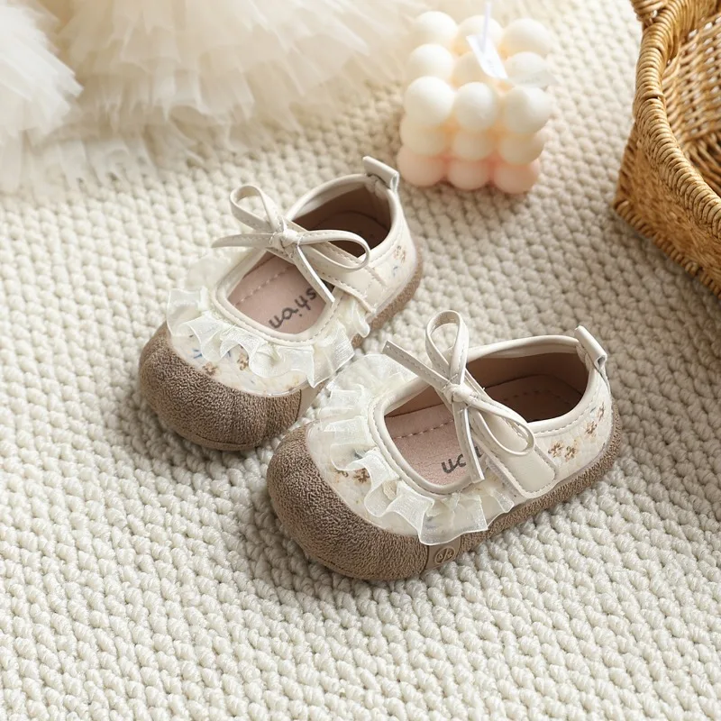 JGSHOWKITO Toddler Girls Mary Jane Shoes Lace Bow Children Floral Causal Shoes Non-slip Soft Kids Princess Walking Flat Shoes