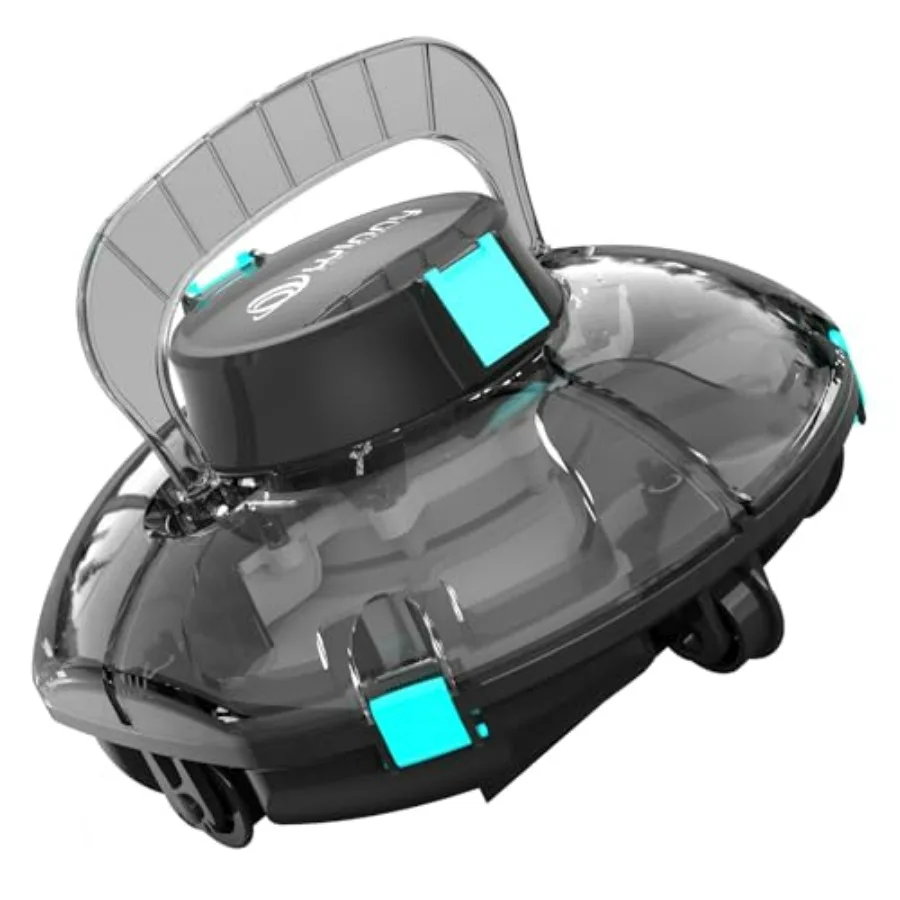 Cordless Robotic Pool Cleaner for above ground pools, ABS plastic, Gloss Black, 80-min runtime, double filters, portable self-p