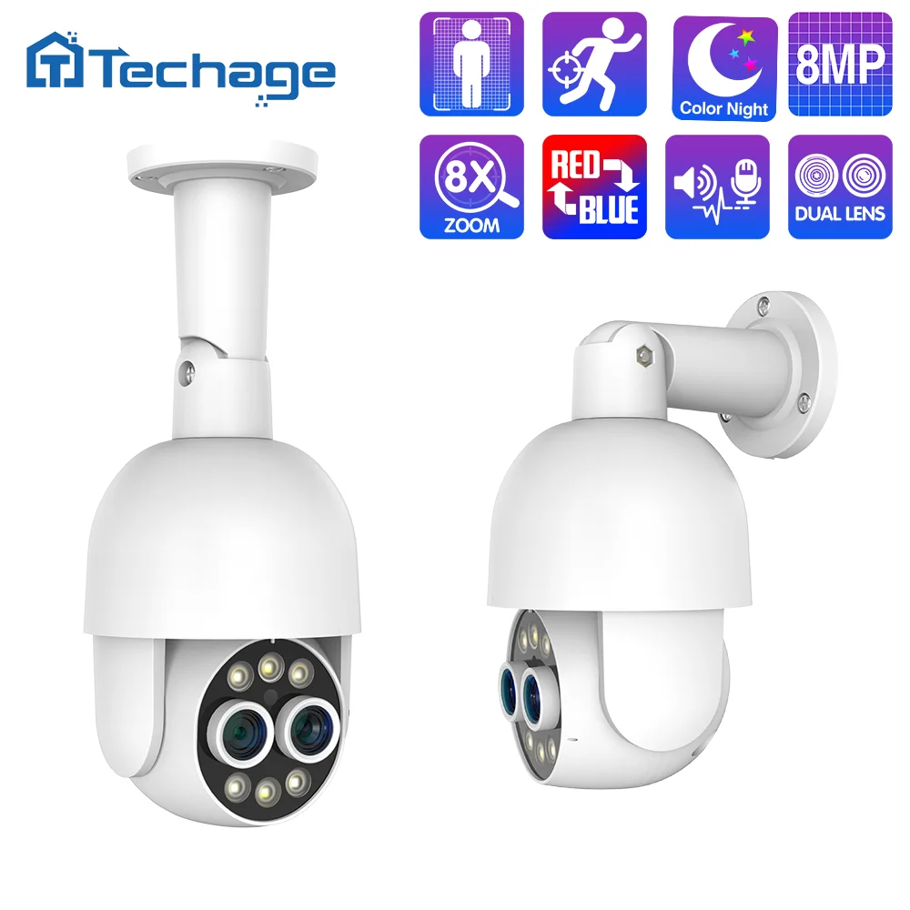 CN، 8MP، PTZ، POE، عدسة مزدوجة، 8X Hybrid، Zoom، Humananoid، تتبع تلقائي، رؤية ليلية ملونة، أمان، مراقبة، طقم، PT825