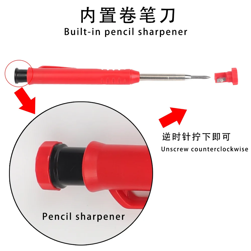 1Ｐｃ　Solid Carpenter Pencil Set Woodworking Tools Mechanical Pencil 3 Colors Refill Construction Job  Carpentry Marking