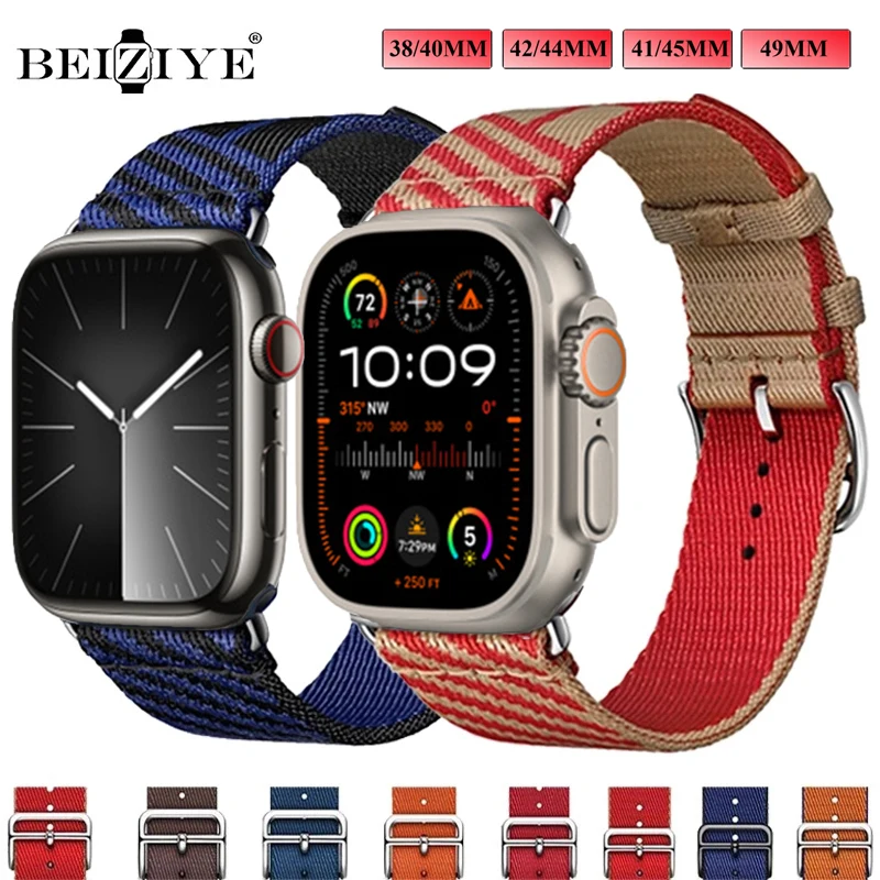 

Nylon Braid Single Tour Strap For Apple Watch 10 9 Band 46mm 41 45 Luxury Bracelet For iWatch Ultra 2 49mm 40 44 Series 8 7 6 SE