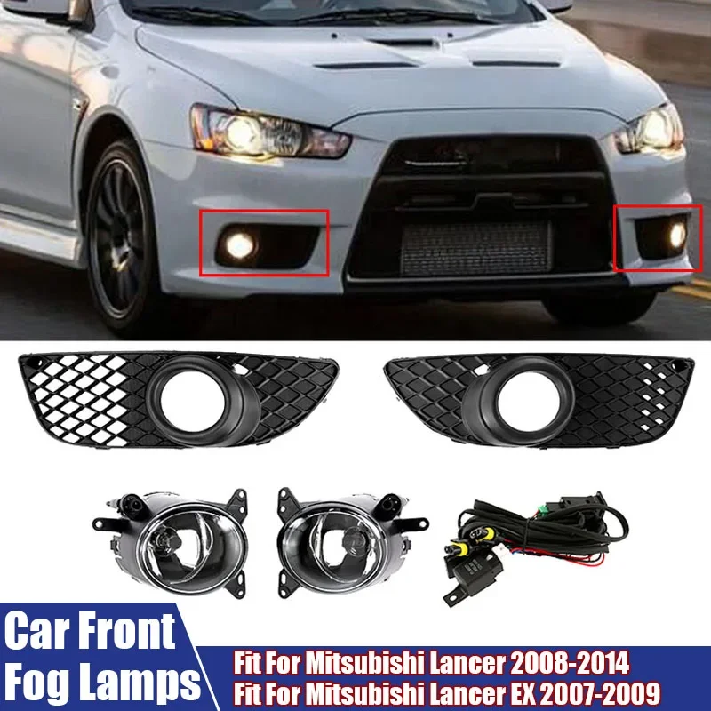 Car Front Fog Lamps For Mitsubishi Lancer 2008-2014 / Lancer EX 2007-2009 Halogen Fog Lights With Grilles Harness Cover Trim Kit