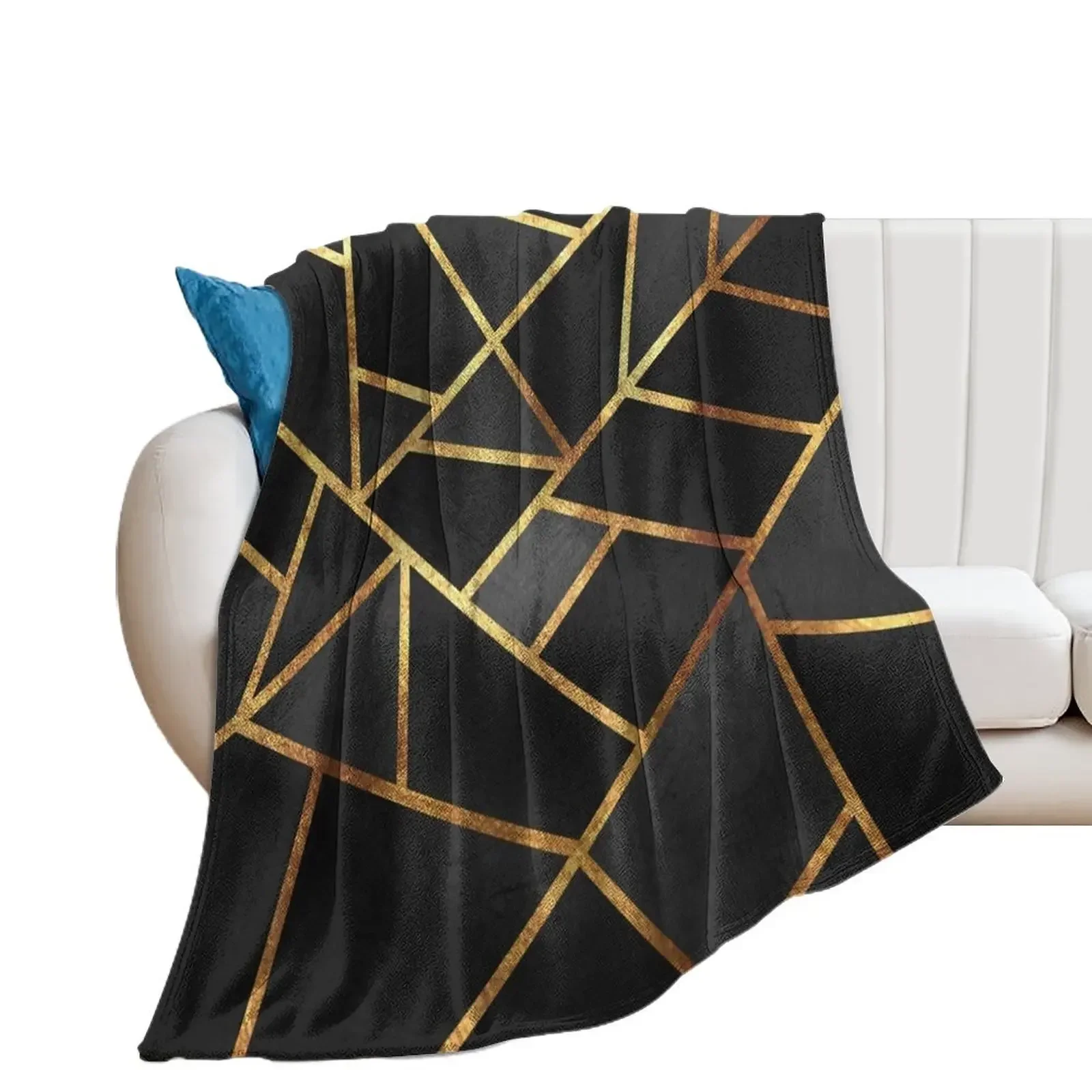 

Black Gold Stone Geometric Throw Blanket Hair Luxury Designer Blankets