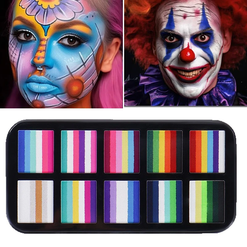 4PCS 10-color water-based dual-color UV fluorescent face body paint set for Halloween Christmas Masquerade Party Role Play