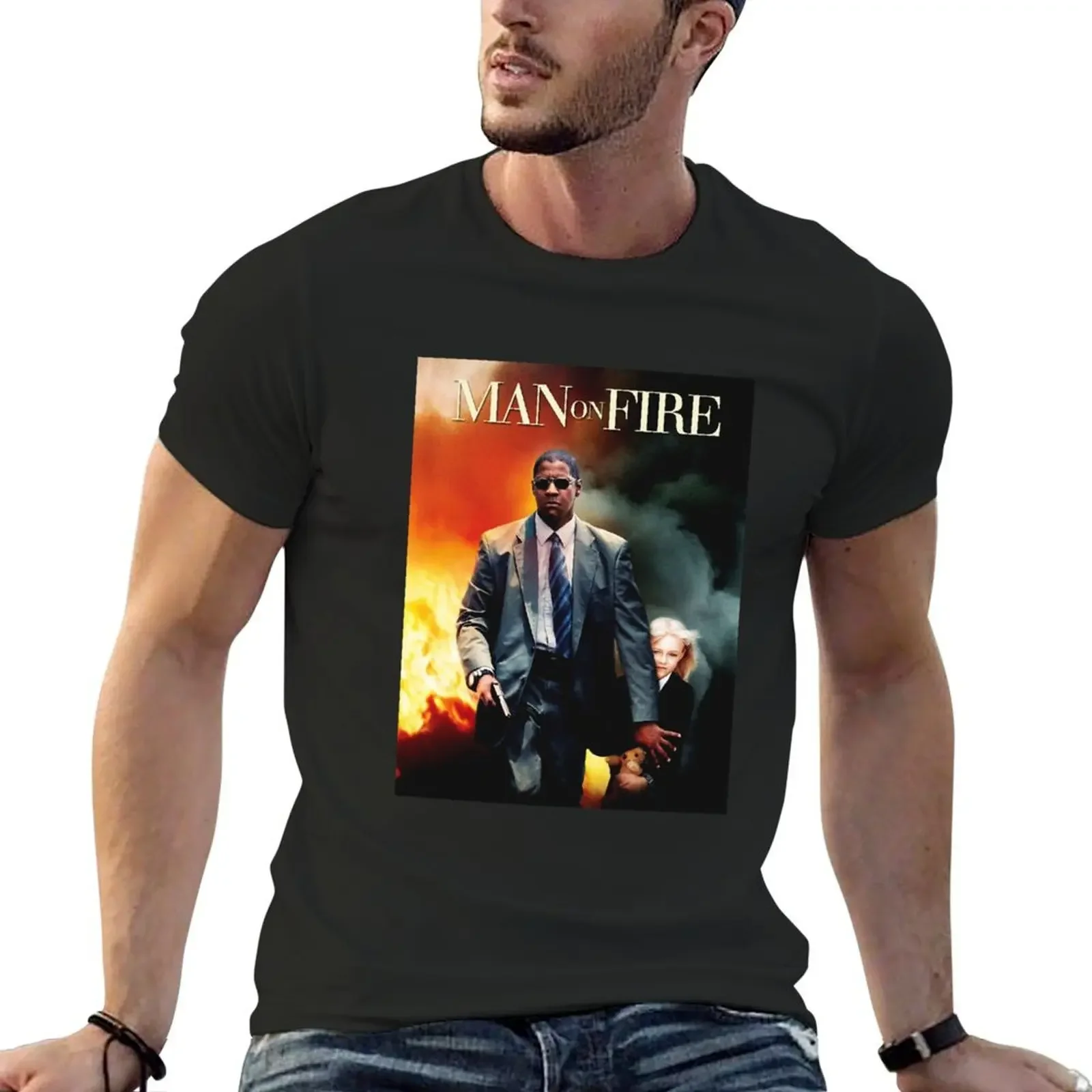 

Man on fire poster T-Shirt sports fans anime clothes Blouse vintage mens graphic t-shirts