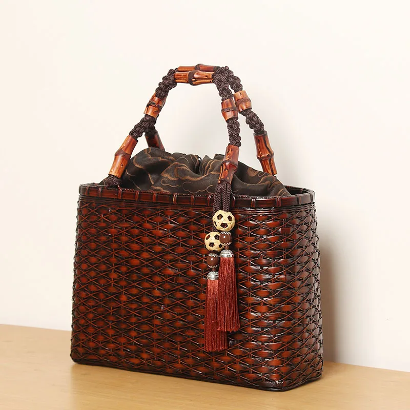 

Luxury Hand Woven Bamboo Bag High Quality Women's Handbags Fashion Large Capacity The Tote Bag Summer Beach Straw Storage Bags