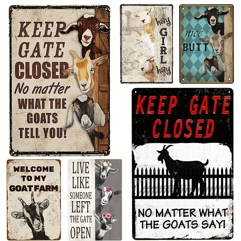 Funny Goat Farm Sign - Keep the Gate Closed, Metal Tin/Aluminum Caution Sign for Farmhouse Fence, House Wall, and Gate
