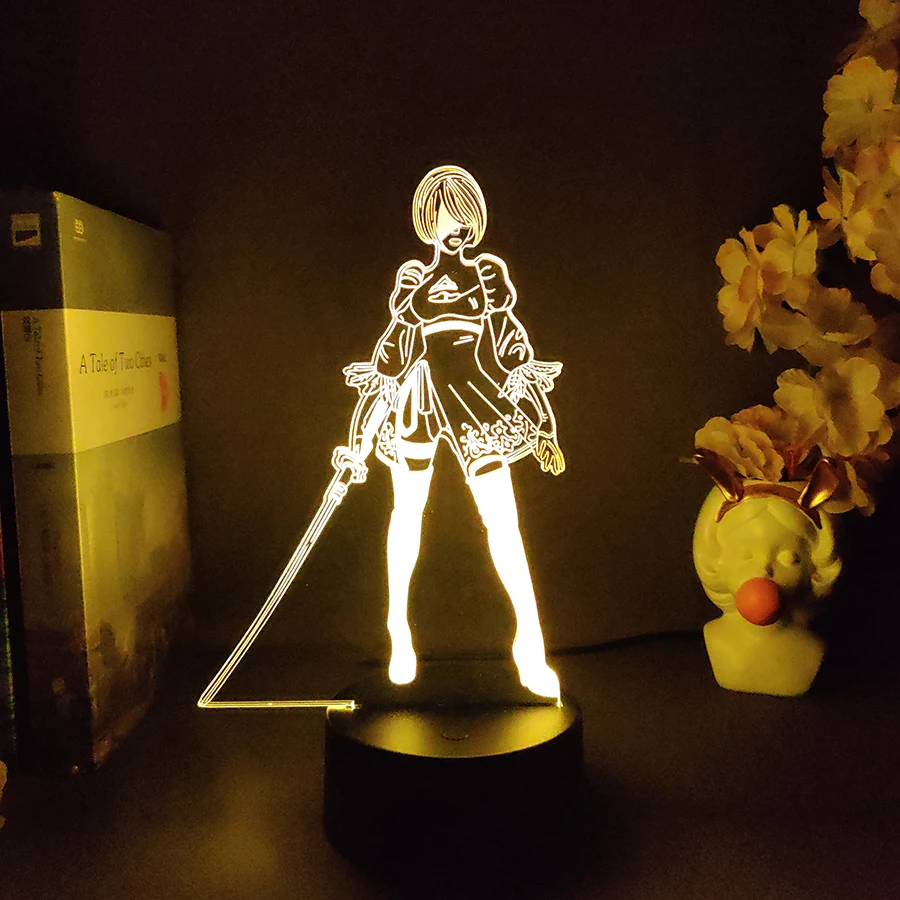 NieR:Automata YoRHa 2B Figure RGB Lamp Gamer Setup Decoration LED 7 Color Changing Nightlight Kids Gaming Room Desk Backlight