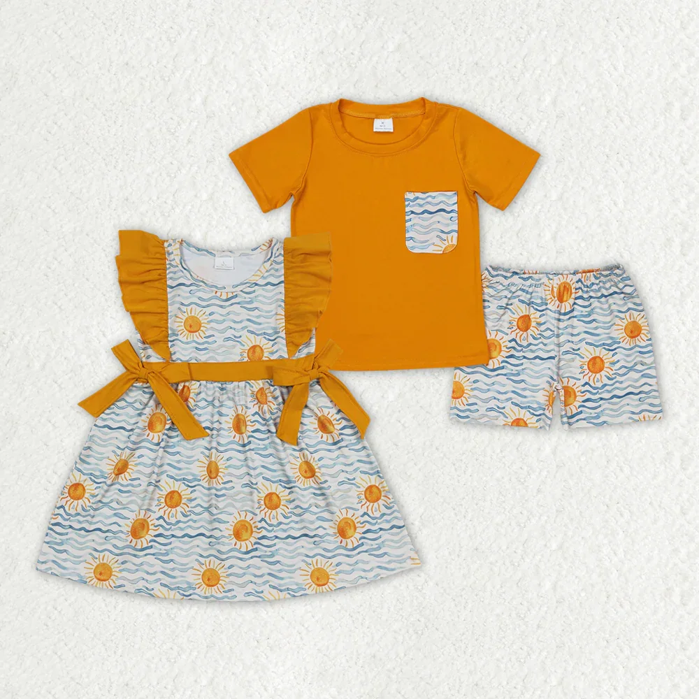 

Summer Fashion Match Baby Girls Sun Sea Boys Sibling Dresses Clothes Sets Wholesale Boutique Fashion Children Clothing