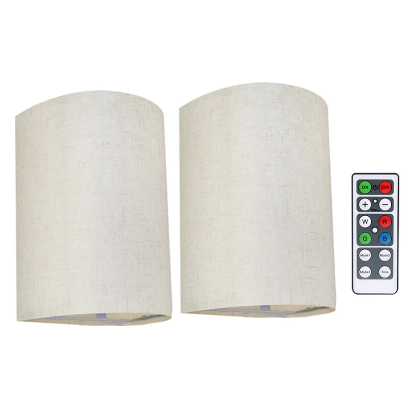 

Magnetic Wireless Lamp Set RGB Colors Dimmable With Fabric Linen Shade And Remote, Lighting 2Pcs