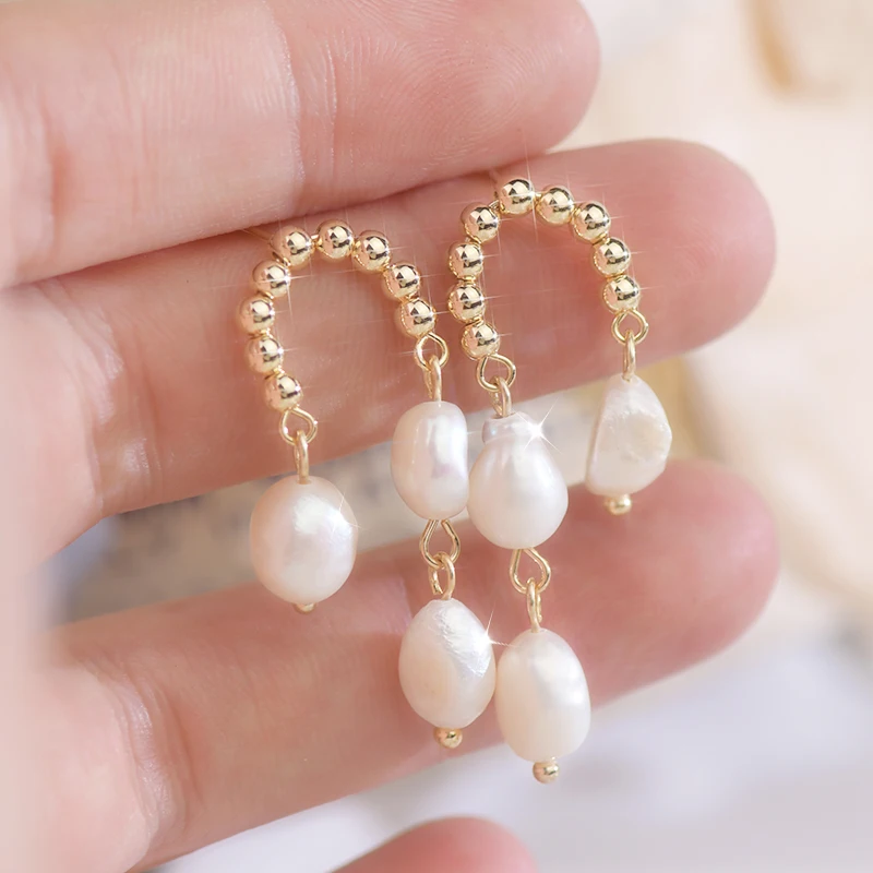 

New French Retro U Shape Tassel Water Droplets Exquisite Baroque Pearls Fashion Women Earring Elegant Temperament Girl Earrings