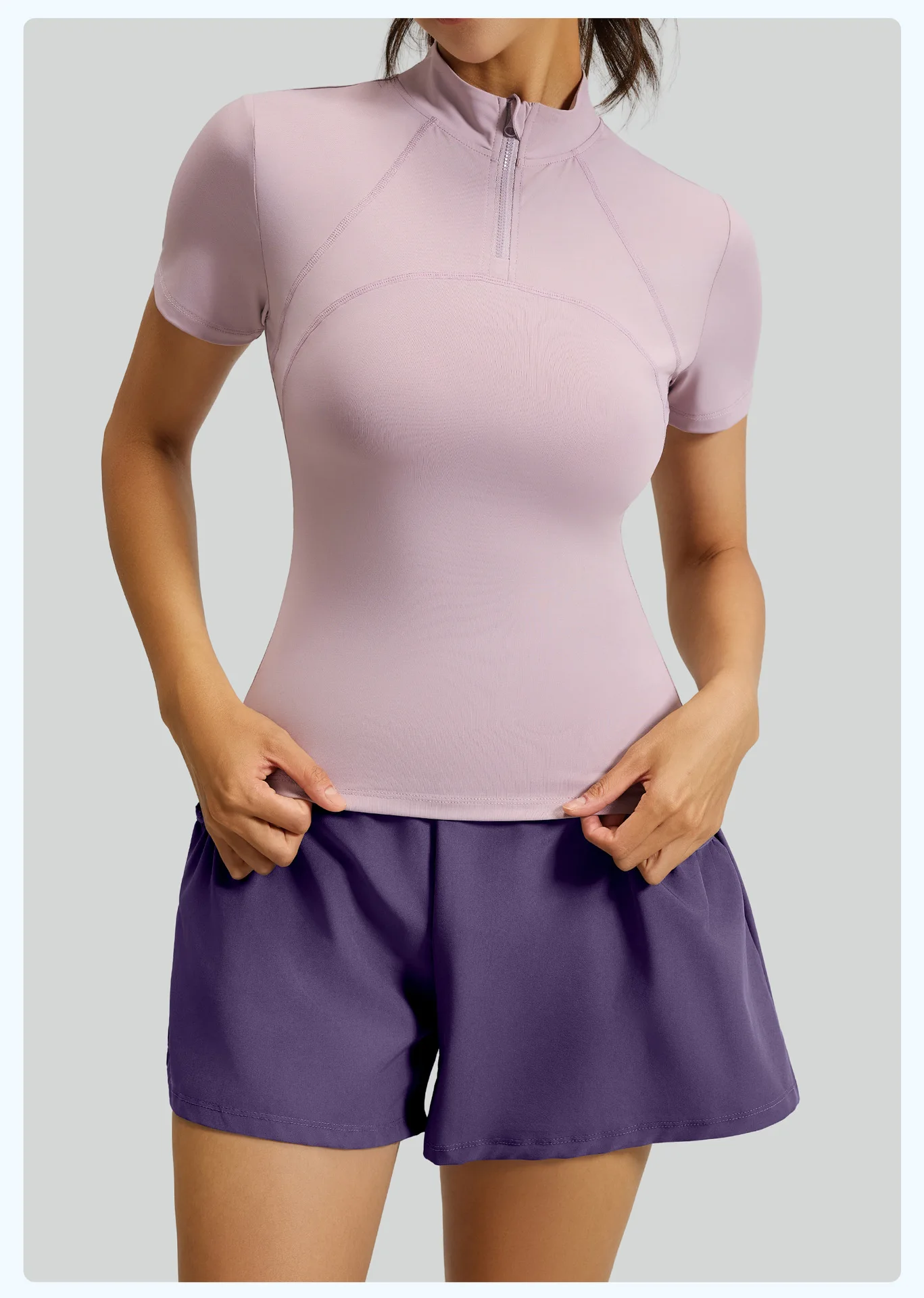 Women Half Zip Yoga Outfit, Mesh Back Breathable Short Sleeve Top & Skort, Slim Fit Running Workout Fitness Sports Set