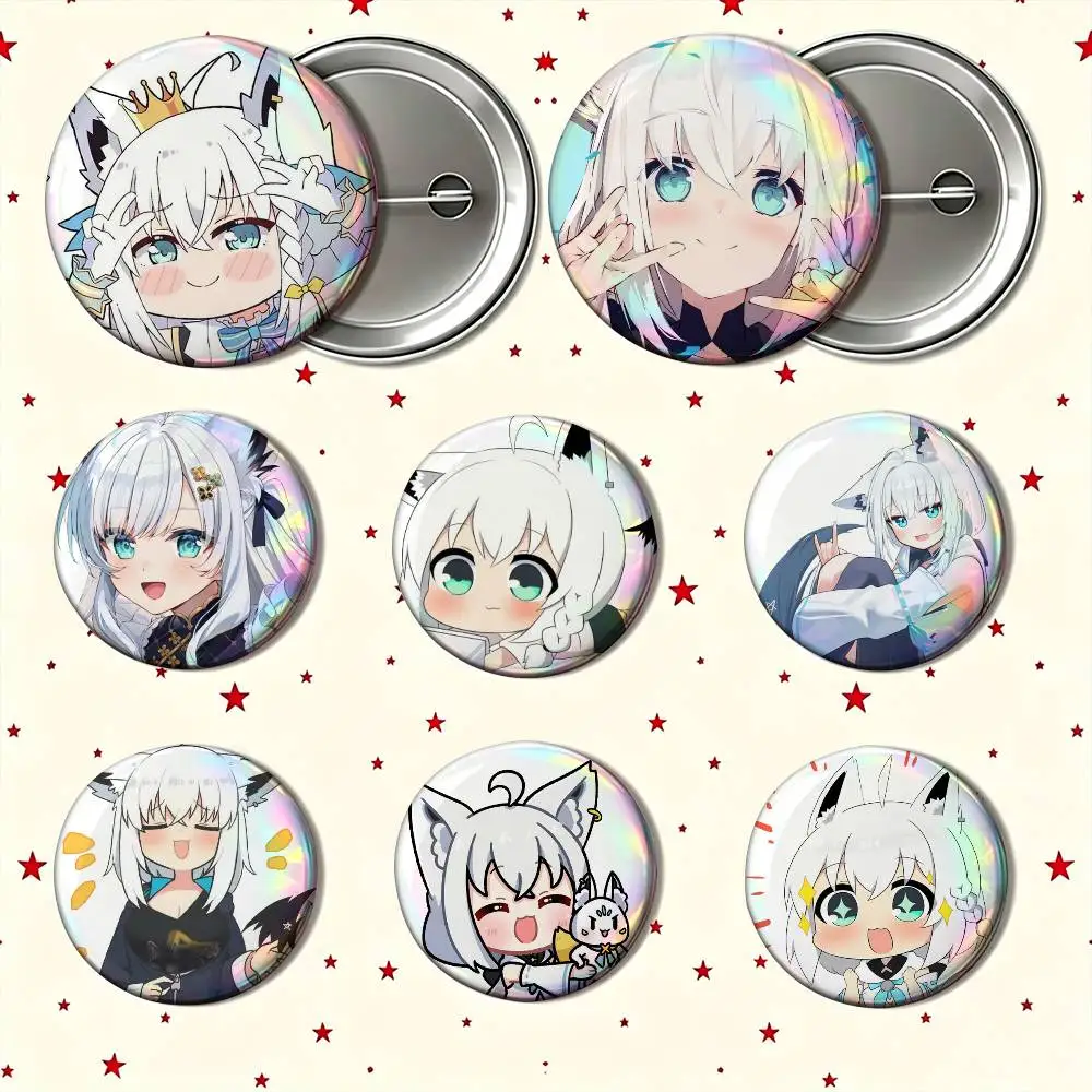 Cute S-Shirakami F-Fubuki Vtuber  25mm 32mm 44mm 58mm Anime Badges Brooches DIY Pins Decorations Birthday Gifts