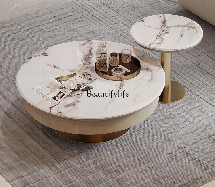 

Light Luxury Coffee Table Living Room High-End Paint Fashion round Tea Table