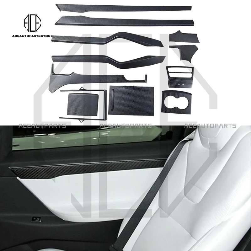 

For Tesla Model X 2016up Carbon Fiber Interior Trims Inner Door Panel Trims Dash Cover Dash Kits 12 pcs/set