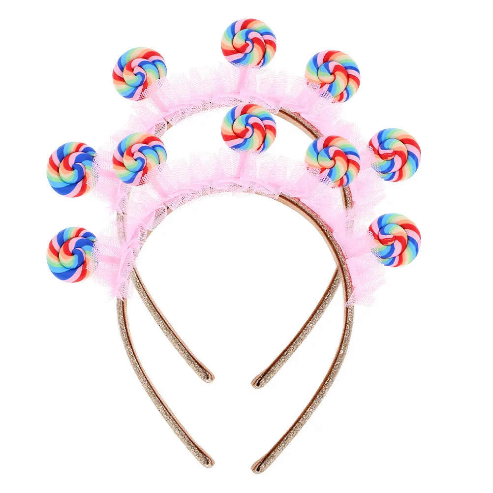 

2 шт. розовые повязки на голову в виде леденцов для девочек, милые повязки-конфетки для волос, аксессуар для костюма на день рождения, реквизит для фотосессии, аксессуар для волос в виде еды
