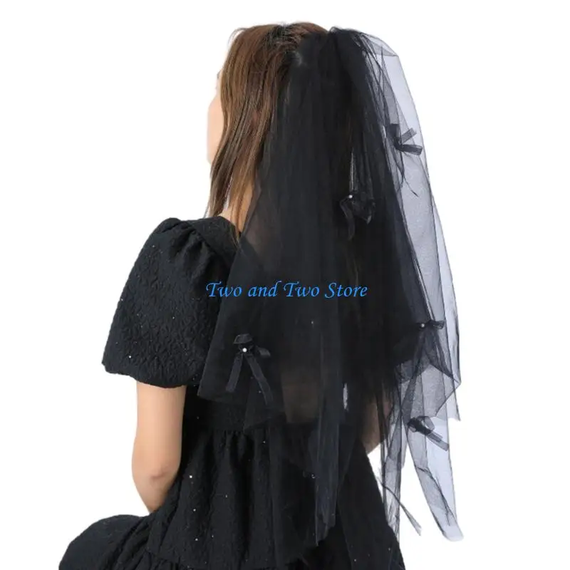 

HX6F Dark Veil Face Veil Head Cover Mantilla Bridal Headpiece Dark Net Tulle Veil