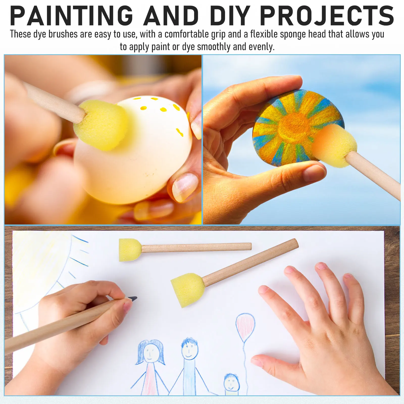 20Pcs Foam Paint Sponge Brush for Painting Dyeing Stamping Craft Art Supplies Family Classroom Use Easy Grip Flexible Sponge