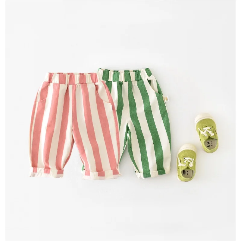 

Baby Autumn Clothes Pants Cotton High Waist Colorful Stripe Casual Long Pants 0-3Y Girl Boy Loose Comfortable Trousers for Kids