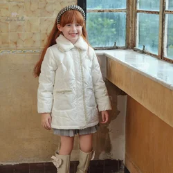 Dave Bella Children Girls Padding Down Jacket 2023 Winter New Fashion Casual Long Coat Party Outerwear Classy Noble DK4238090