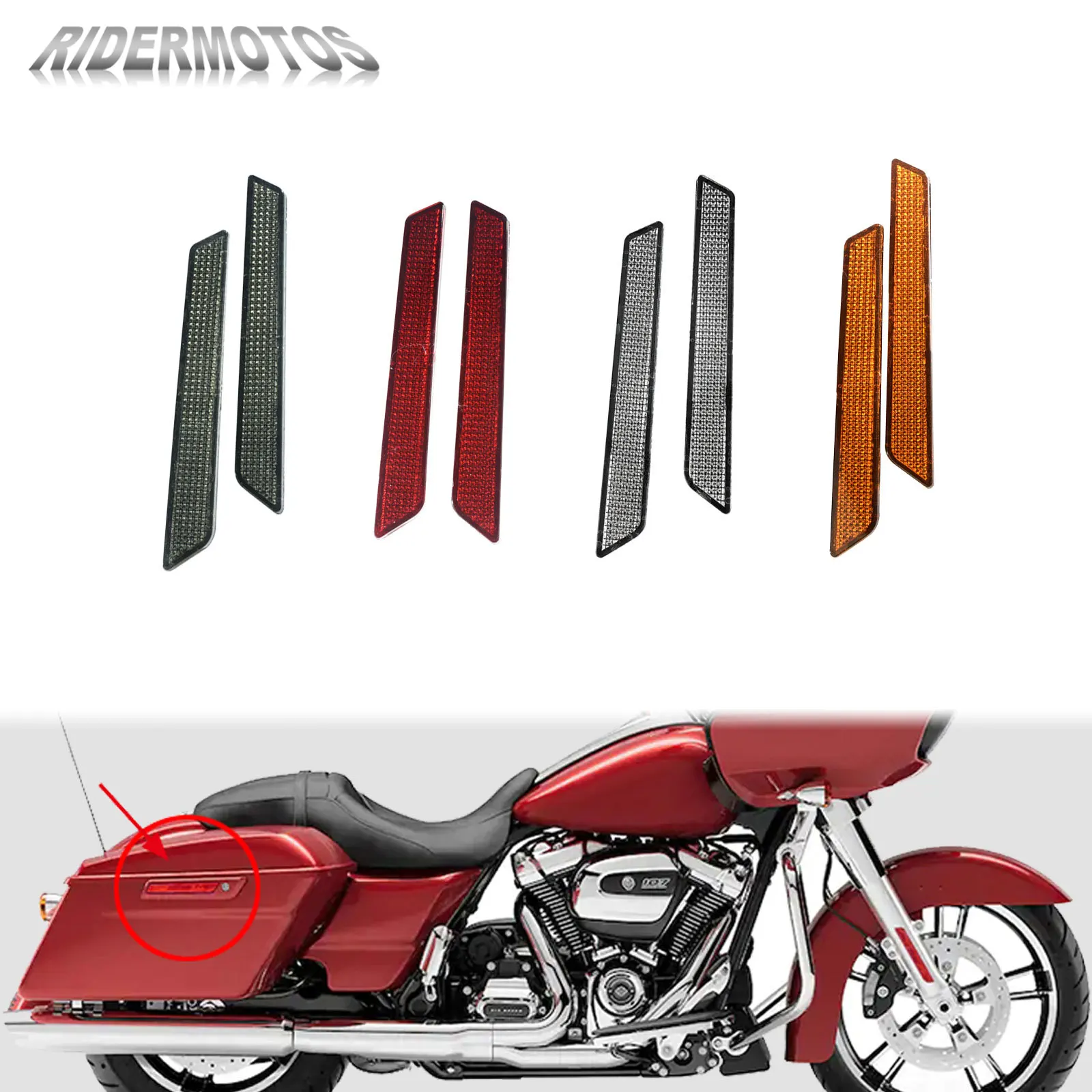 

Motorcycle Reflector Saddlebag Guard Side Latch Safety Cover 2PC For Harley Touring Road King FLHR Electra Glide FLHT CVO 14-UP