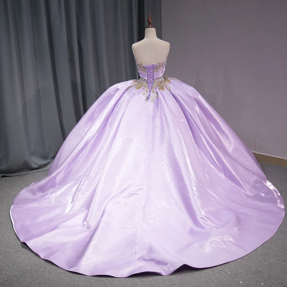 Purple Charro Quinceanera Dresses Ball Gown Strapless Embroidery Satin Sweet 16 Dresses 15 Anos vestidos de 15 quinceañera