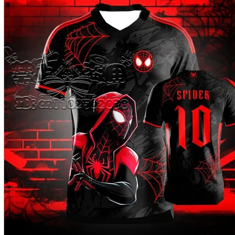 

2025 Summer New Cool Spider Man V-neck T-shirt Men's and Women's Parent Child 3D Printed Breathable Quick Drying Jersey
