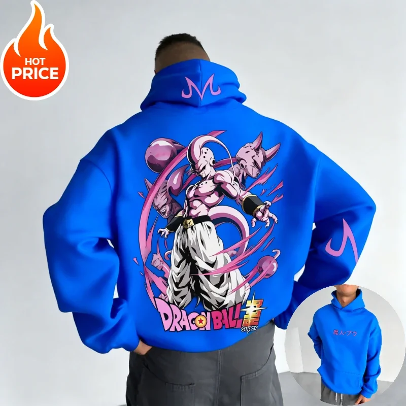 Anime Dragon Ball Majin Buu Harajuku 2026 Streetwear Męska Bluza Vintage z Kapturem Zimowa Damska Oversize Bluza z Długim Rękawem