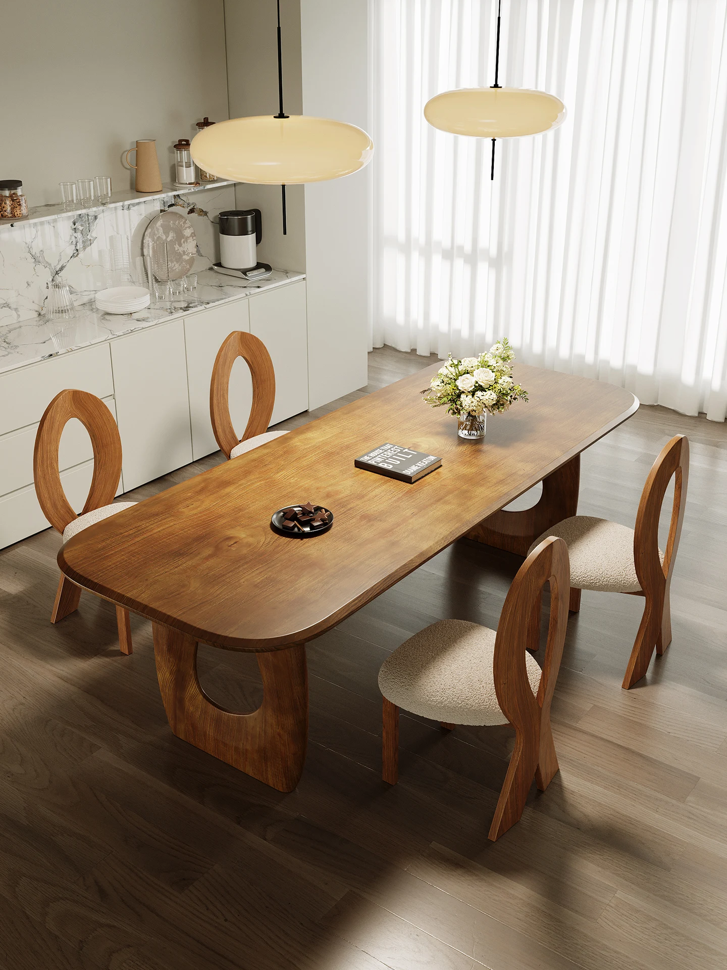 جميع طاولات الطعام الإبداعية المصنوعة من الخشب الصلب وكرسي مجموعة منضدة تناول الطعام المنزلية وكتاب الوجبات وطاولة طويلة بيضاوية متكاملة #3