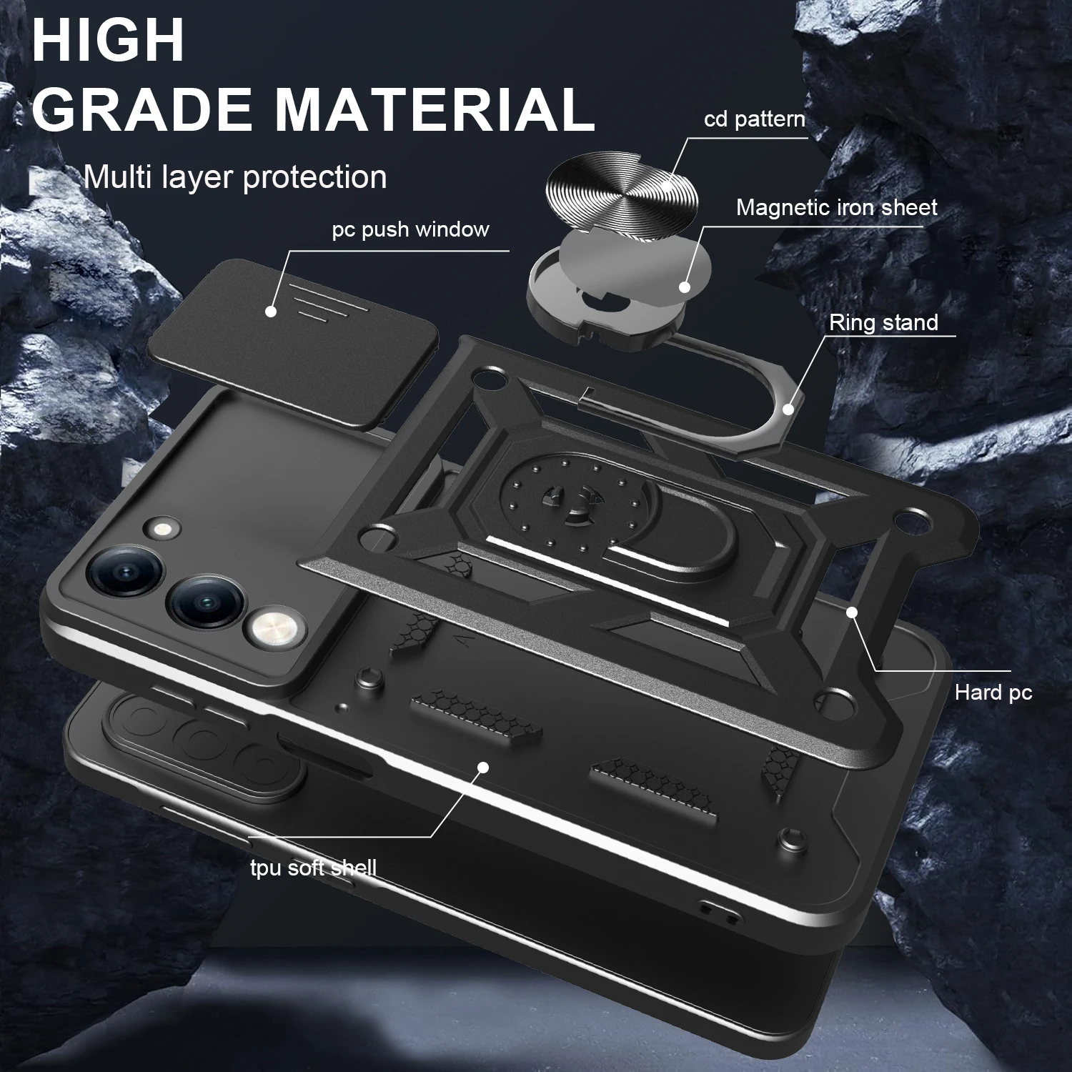 Чехол для vivo Y29s с скользящей крышкой объектива, вращающимся кольцом, противоударный держатель-подставка, чехол для телефона Y29 4G Y28 4G