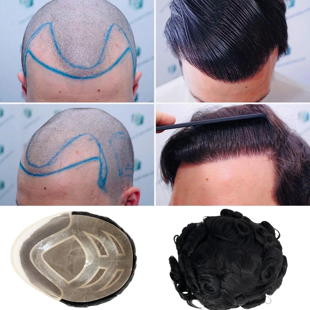 Toupee for Men Human Hair Wigs Men Toupee FPM Prosthesis Units Patch Curly Wave Toupee Hair Real Human Replacemet