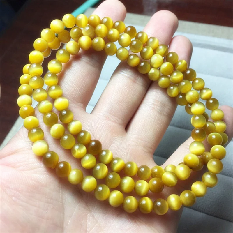

Natural Golden Three- Buddhist Bead , Multi-Circle Tiger Eye Stone Bracelet, Unisex Jewelry