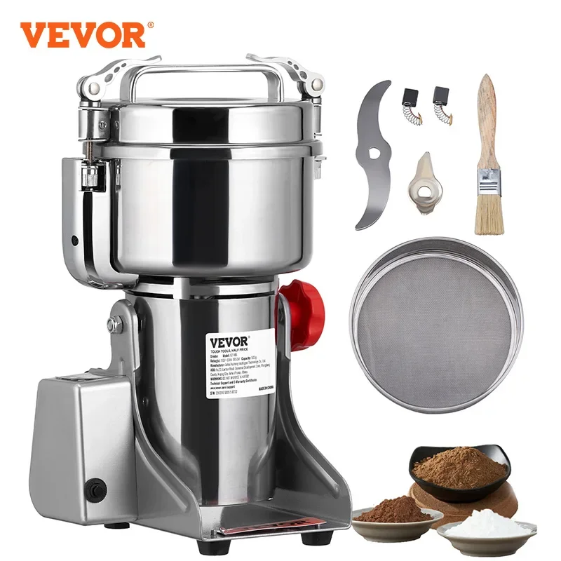 VEVOR Electric Grain Mill Grinder Stainless Steel Pulverizer Powder Machine for Dry Herbs Grains Spices Cereals Coffee Corn