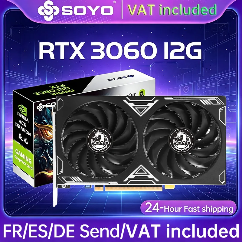 SOYO – nouvelles cartes graphiques de jeu NVIDIA GeForce RTX 3060, 12 go GDDR6, 192 bits, GPU pour ordinateur de bureau, composants informatiques