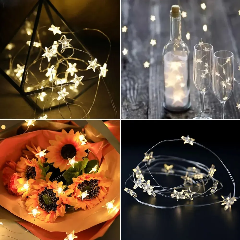 LED Fairy String Lights Battery Operated CR2032 Copper Wire Stars Garland Christmas Wedding Party Lamps For Home Decoration