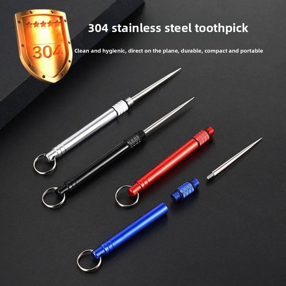 1 Pcs Random Color Portable Titanium Toothpicks Pocket Toothpick With ProtectiveHolder Reusable Toothpicks With Key Ring