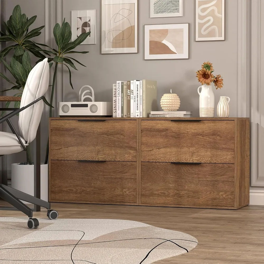 خزانة ملفات جانبية خشبية، خزائن ملفات ذات درجين للمكتب المنزلي، خزائن ملفات خشبية كبيرة بمقبض معدني للحروف Si #2