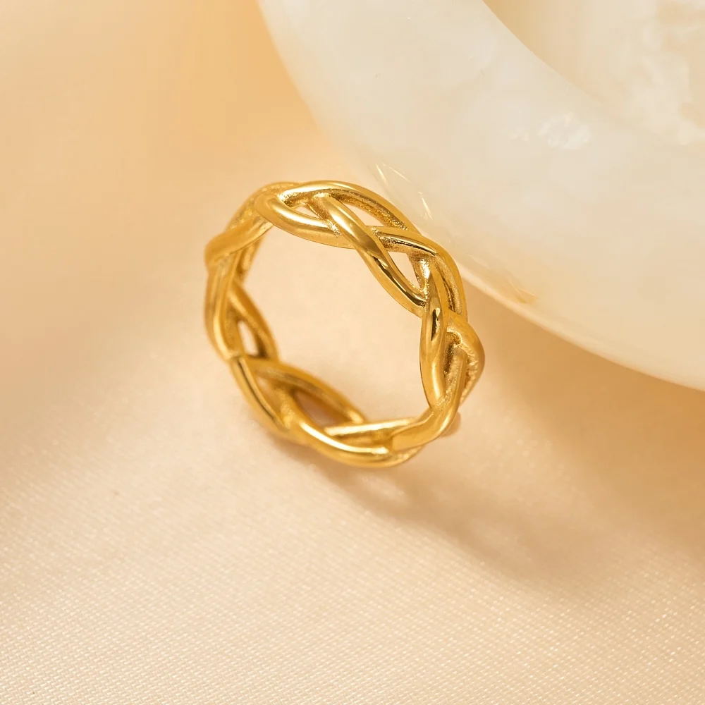 

DASEIN New Ins Trendy 18k Pvd Gold Plated Rattan Weave Ring Stainless Steel Minimalist T Show Designer Jewelry Accessories Women