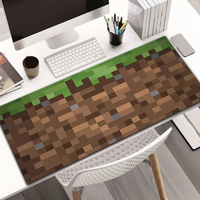 1pc Diatom Mud Material, Pixel Grid Grass Pattern Design Extra Large Gaming Mouse Pad - Non-Slip Rubber Base, Perfect for Gamers | Office | School | Esports
