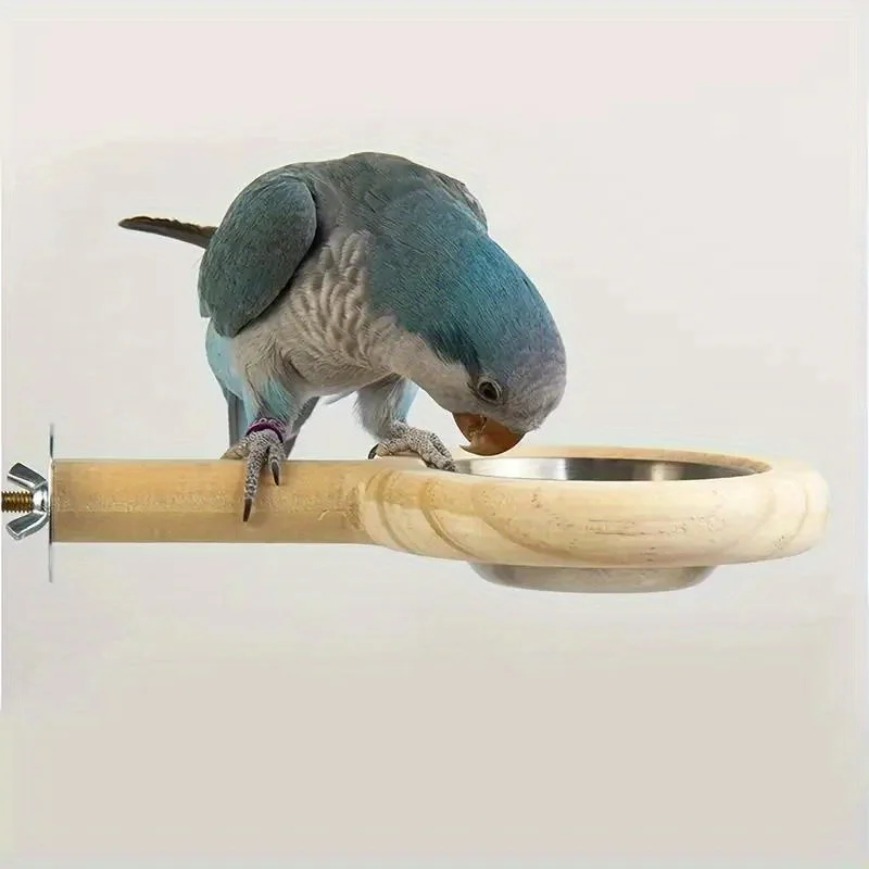 1Pc Small and Medium-sized Parrot Stainless Steel Food Bowl Water Cup Snack Box Grinding Claw Stand Pole