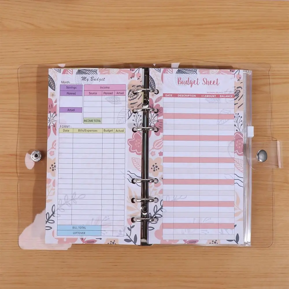 Easy To Use Transparent Loose-Leaf Binder Waterproof PVC A6 Budget Planner 6 Ring Cash Envelopes Money Organizer Journal Planner