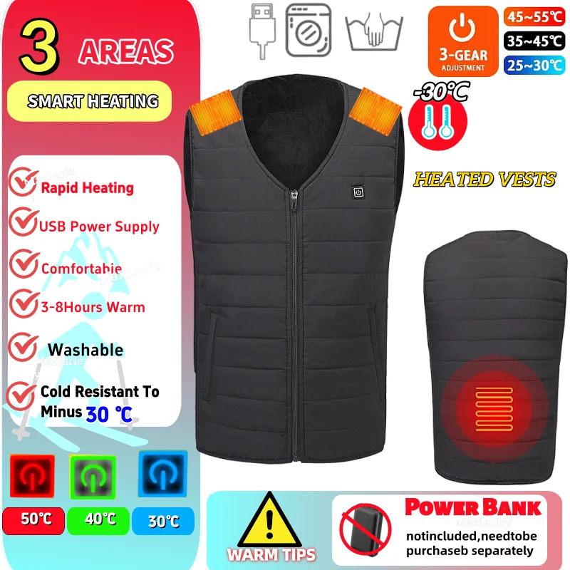 

9-12 Heated Vest Zones Electric Heated Jackets Men Women Self Heating Coat Sleeveless Heat Coat USB Heating Waistcoat Camping