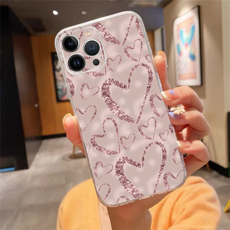 

Phone Case For iphone 17 Air 17 16 Pro Max 15 14 13 Pro Max 15 16 Pro 15Plus Love Heart Gold Rose